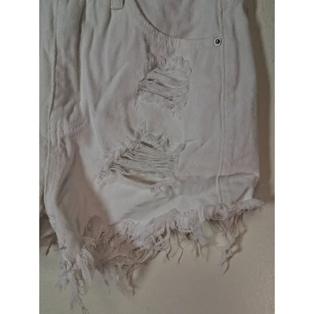 Distressed Denim Jean Shorts Y2K Retro Grunge Casual Summer White Size 29